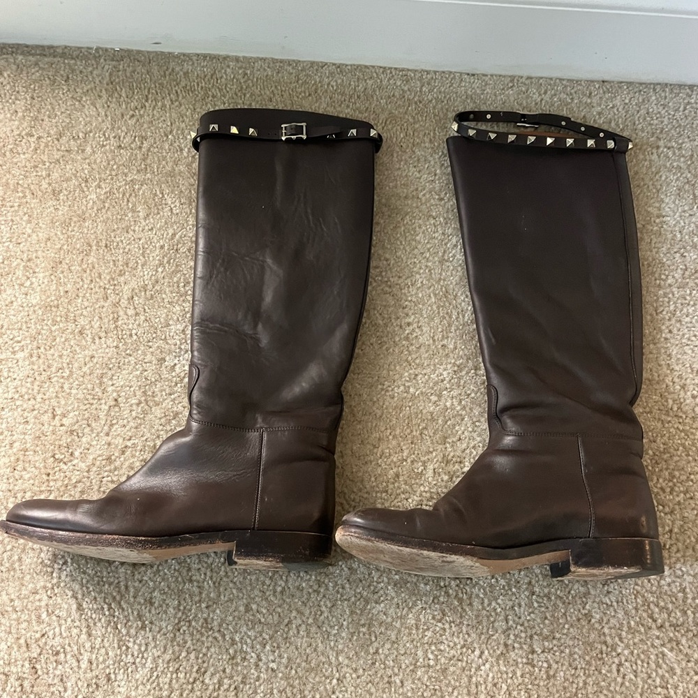 Valentino Rockstud Leather Riding Boots